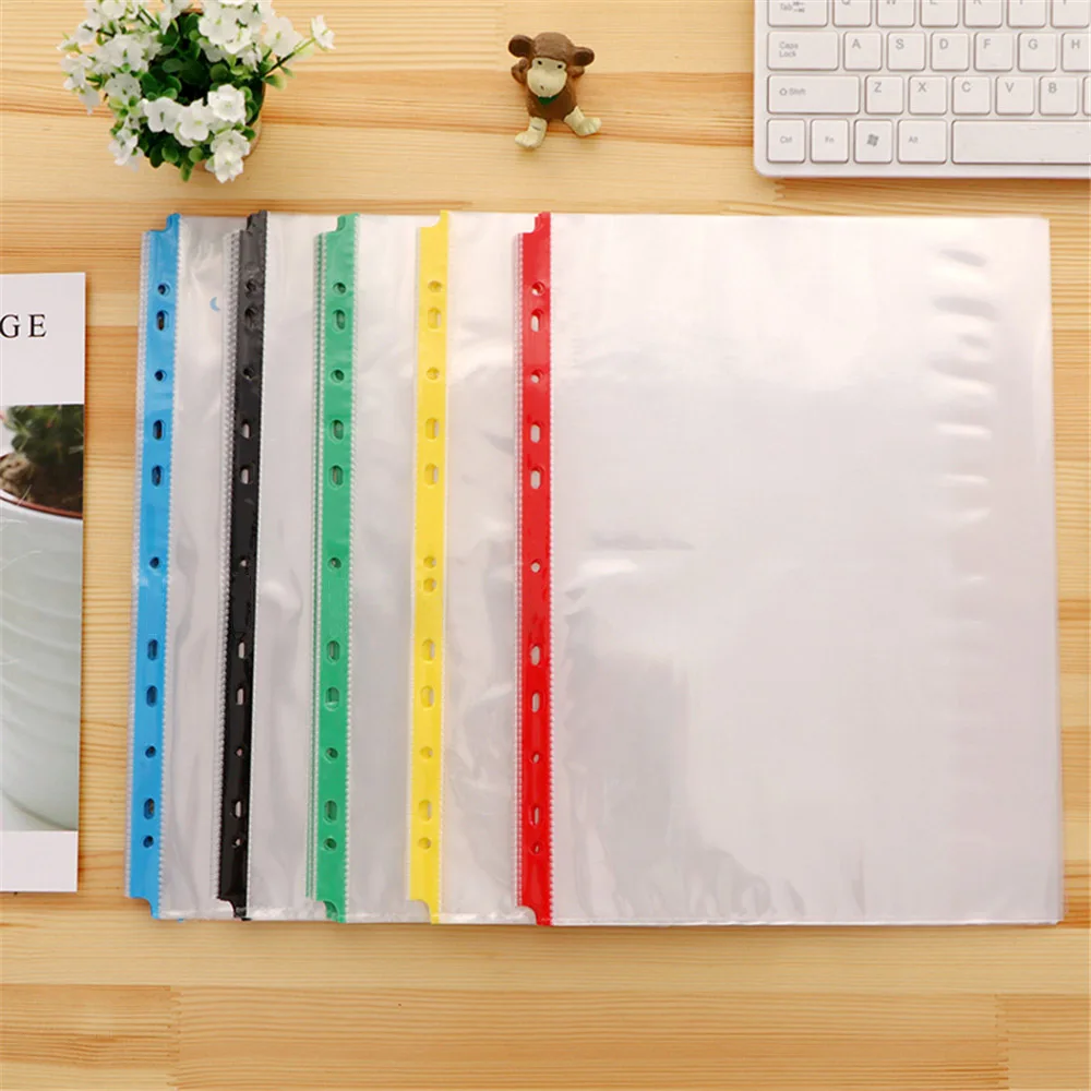 

100pcs A4 Clear Punched Pockets File Folders Filing Wallets Sleeves Loose Leaf Documents Sheet Paper Protectors Office Supplies