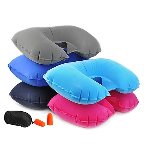 

3Pcs Car Flight Travel Inflatable Neck Rest Cushion U Pillow Eyeshade Earplugs