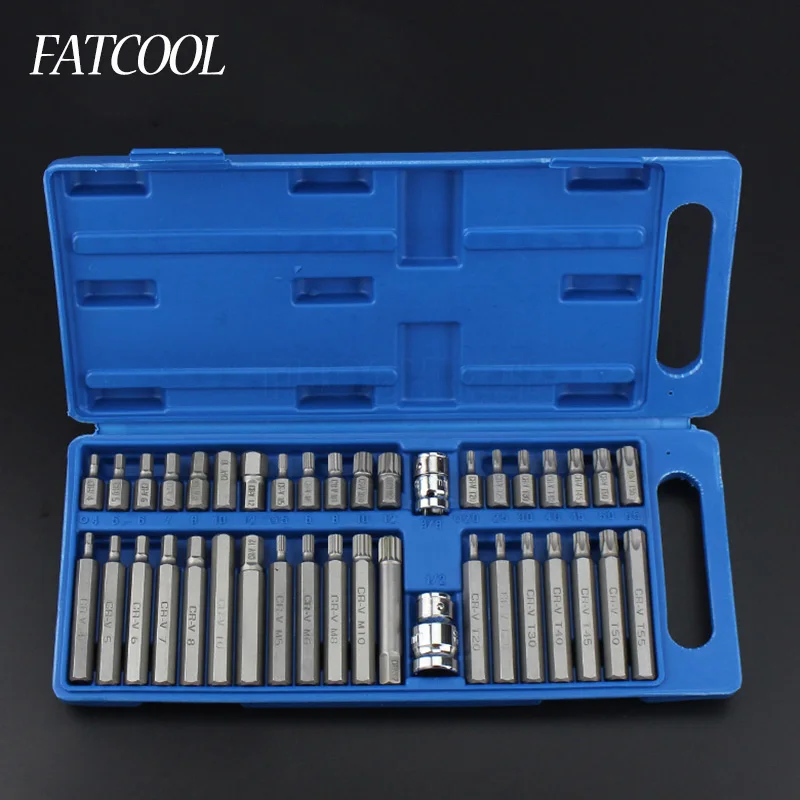 

40pcs / set Hex Star Spline Socket Screwdriver Bit Set 1/2 "3/8" Drive Sockets Power Tool Bits Set Car Van Repair Tools Kits