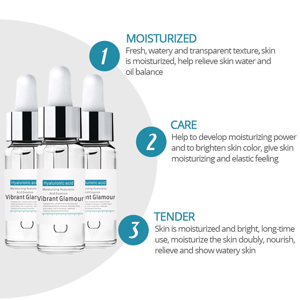 VIBRANT GLAMOUR Hyaluronic Acid Shrink Pore Face Serum Moisturizing Whitening Essence Anti-Aging Deep hydration Skin Care 10pcs