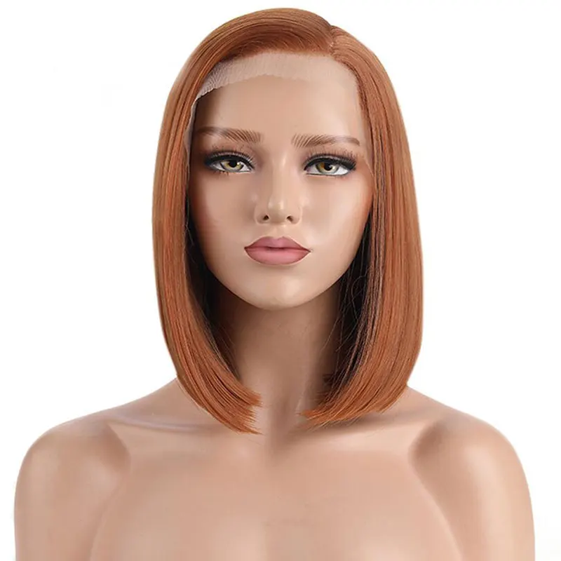 Bombshell синтетический парик на кружеве бесклеевой короткий Боб темно-медный красный прямой термостойкий волоконный парик для женщин