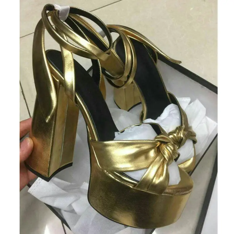 

Bowknot Platform Sandals Woman Summer Luxury Brand Chunky High Heels Gladiator Sandals Party Ankle Strap High-heeled Shoes Women