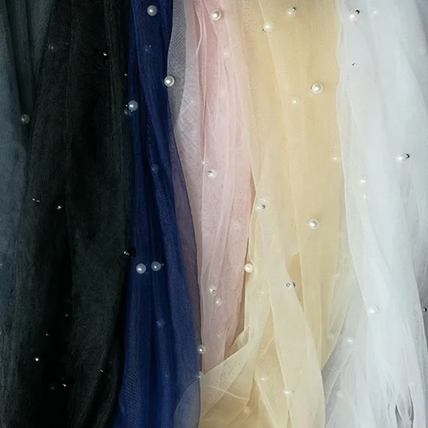 

Pearl Beaded Mesh Lace Fabric Shiny Tulle Lace Fabric French Lace trim Diy Wedding Dress Decoration Accessories