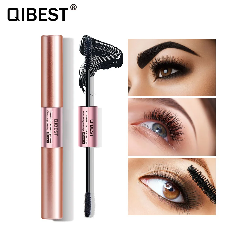 QIBEST Professional 4D Fiber Mascara Long Thick Curling Double Head