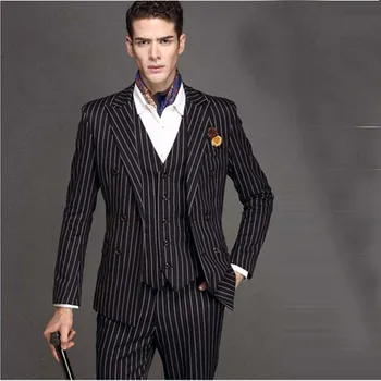 

2018 new black Wedding White Pinstripe Men Suit Peaked Lapel Terno Masculino Slim Fit Blazer Male Formal Business mens Suits Set