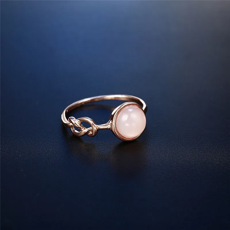 BOAKO Hot Sale Pink Crystal Moonstone Rings European Fashion Female Creative Knot Rings Plated Rose Gold Color Jewelry anillos