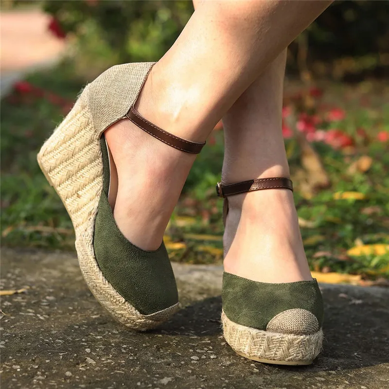 

New Women Sandals Ankle Strap Platform Wedges For Female Shoes High Heels Cover Heel Rome Sandal Womens Espadrilles Plus Size