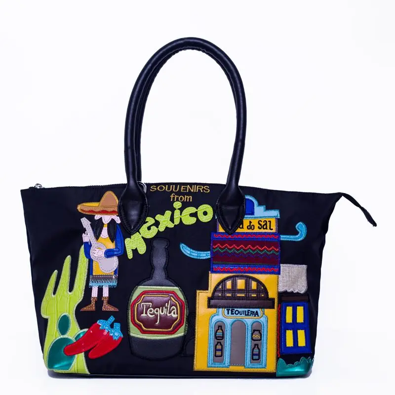 Women Patchwork Embroidery Shoulder Bags Female Handbags Nylon Totes