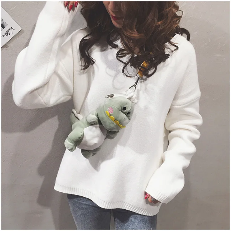 

2019 new fashion cartoon dinosaur shaped bag cute girl plush dinosaur crossbody bag best gift for friends