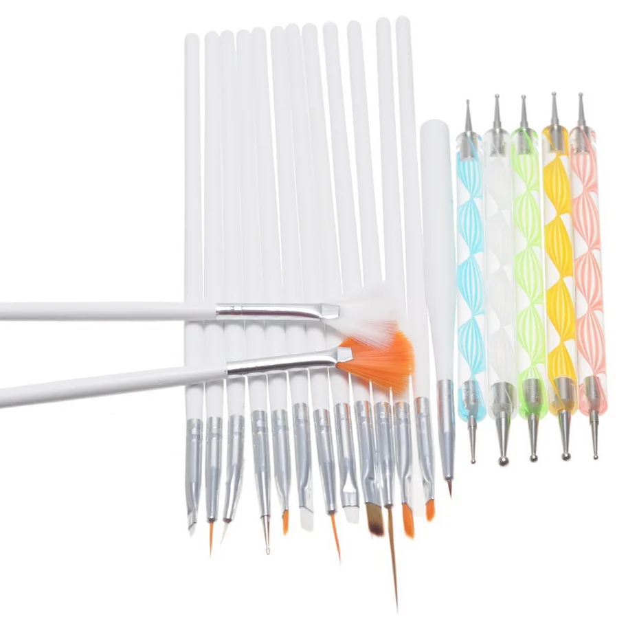 

15Pcs/Set Nail Art Brushes Set Painting Detailing Pen +5 Pcs 2 Ways Dotting Pen Marbleizing Tool for Manicure Nail Styling Kits