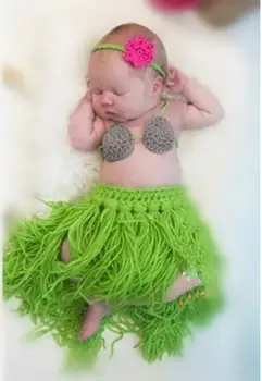 

3pcs/Se Baby Photography props costume headwear bra and Little green grass skirt cute and fashion Clothing Photography for kids