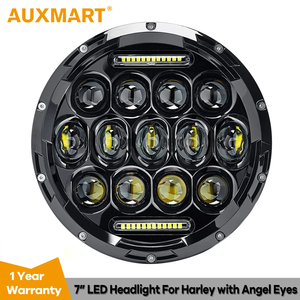 Auxmart 7" 75W LED Headlight Bulbs Led Driving Light Hi lo H4 H13 Headlights for Harley Davidson Truck 4x4 off-road vehicle