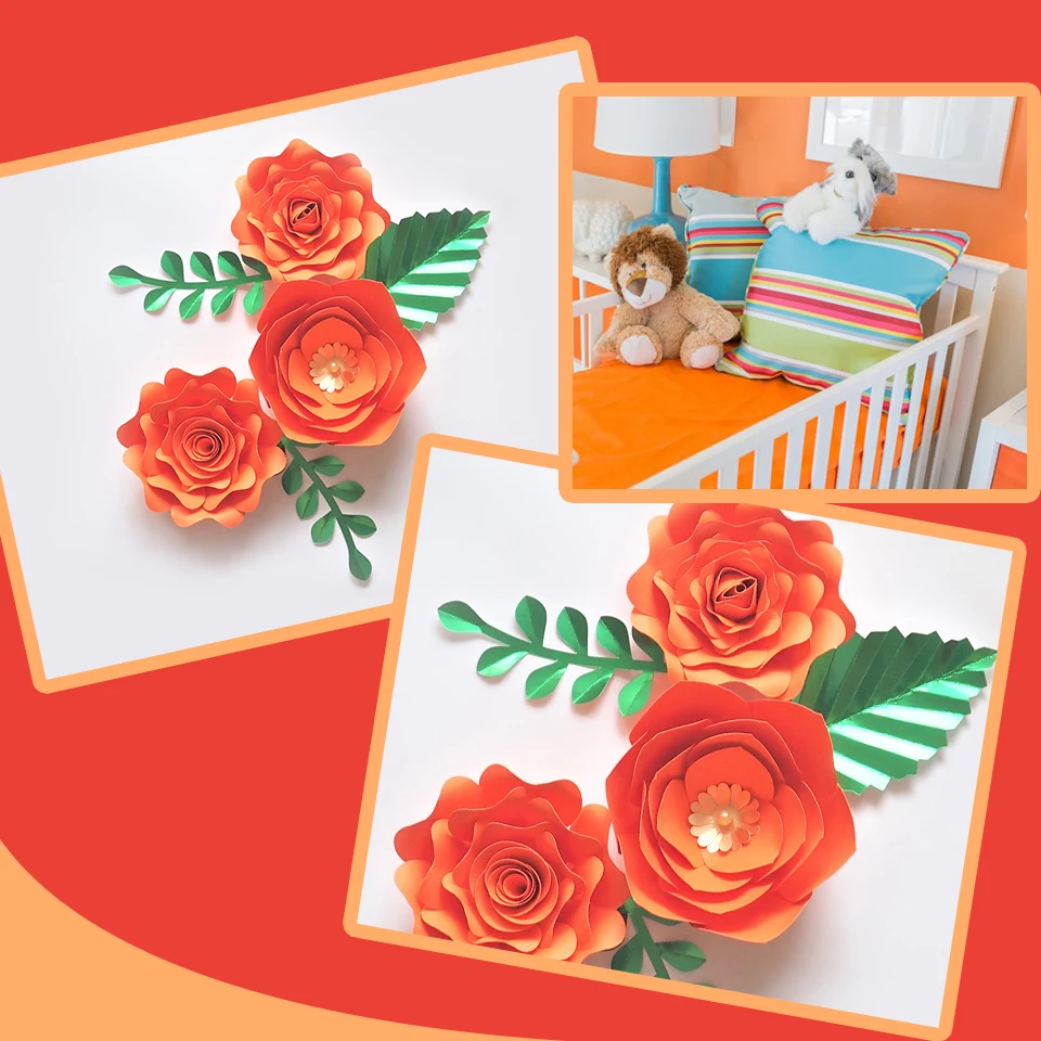 

Handmade Cardstock Rose DIY Paper Flowers Leaves Set For Wedding & Event Backdrops Decorations Nursery Wall Deco Video Tutorials