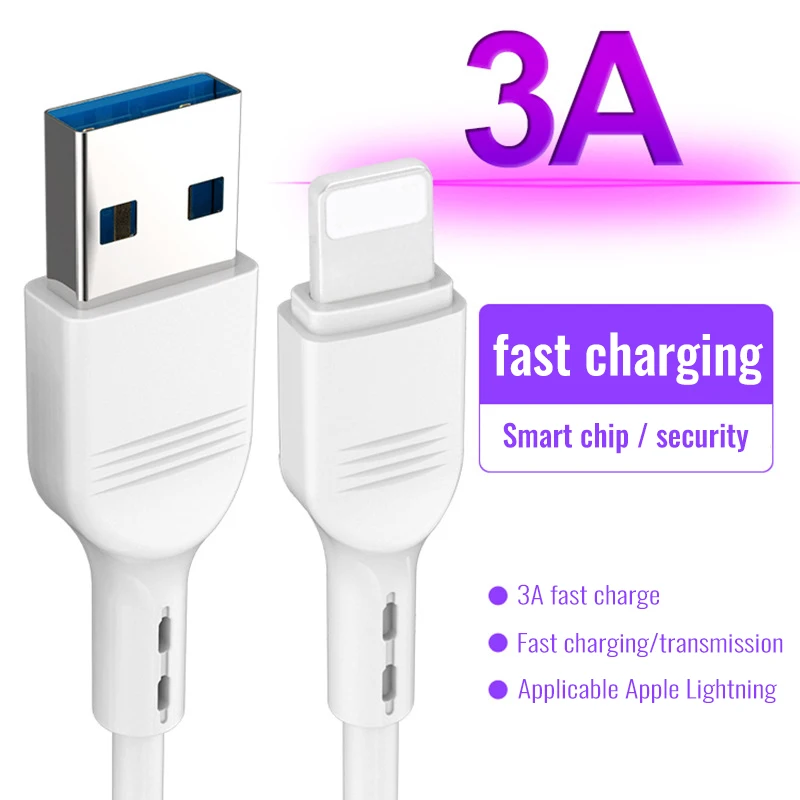 

3A 8Pin USB Cable for Iphone X Xs max Xr 8 7 6 plus 6s 5s Plus Fast Charging Cables Mobile Phone Charger Cord Data For Ipad Mini