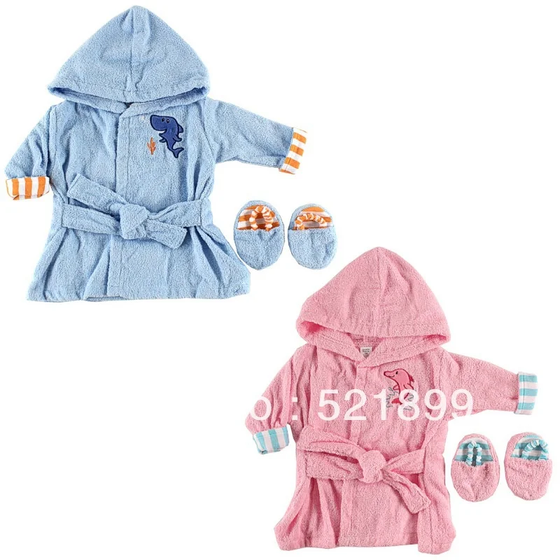 USA Luvable Friends Color Baby Bath Robe with Slippers Woven Terry Fits