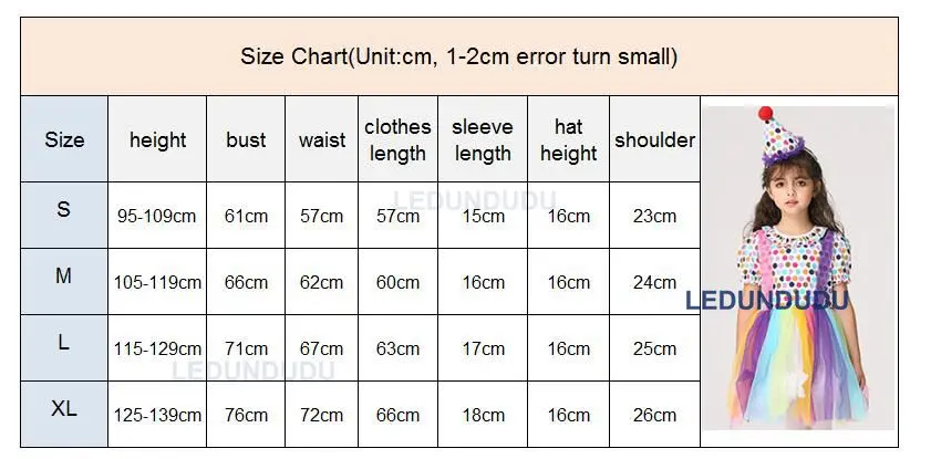 Children Clown Cosplay Costume Girls Rainbow Dress with Hat Kids Halloween Party Holiday Performance Clothes (8)