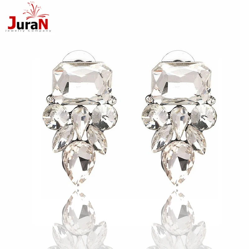

JURAN 2 Colors 2018 New Cute Crystal Geometric Stud Earrings for women Trendy Statement Brincos Earring Jewelry wholesale C1203