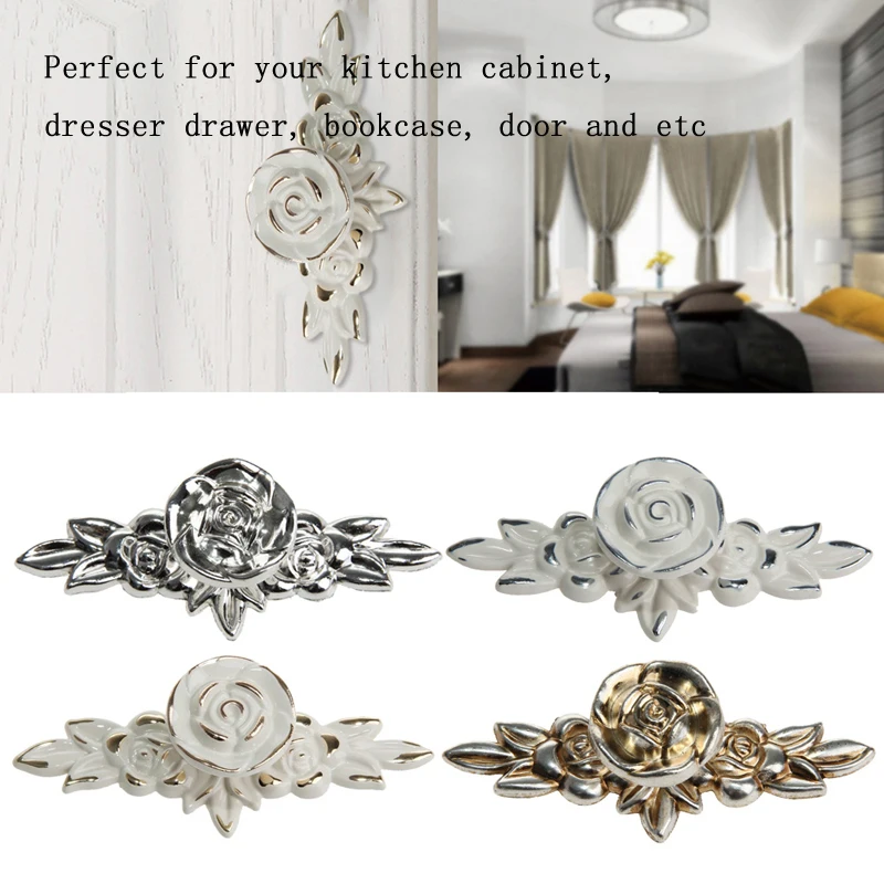 OOTDTY European Style Zinc Alloy Pull Handle Door Antique Gold Rose Cabinet Handle Door Drawer Dresser Cupboard Door Pull Handle OOTDTY European Style Zinc Alloy Pull Handle Door Antique Gold Rose Cabinet Handle Door Drawer Dresser Cupboard Door Pull Handle