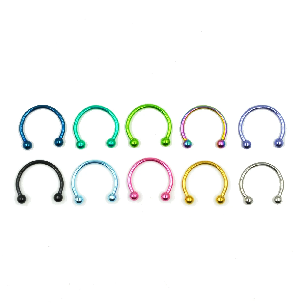 

10Pcs Anodized Colorful Circular Barbell Piercing Horseshoe Captive Bead Rings Ear Trague Helix Cartilage Piercing Jewelry 16g