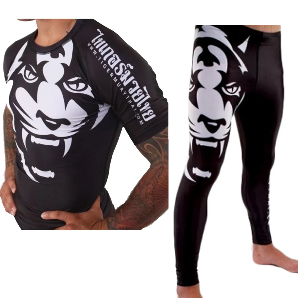 BJJ Рашгард Mma наборы с коротким рукавом ММА футболка Муай Тай Fightwear костюмы Рашгард кикбоксинг Велоспорт ММА обтягивающие длинные брюки