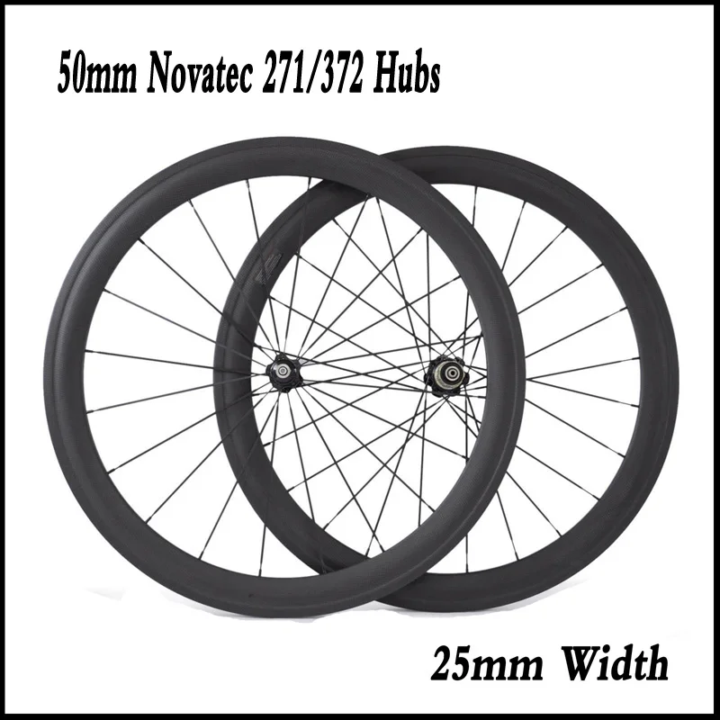 25mm Width 50mm deep Carbon Clincher Tubular Road Bike Wheels Novatec