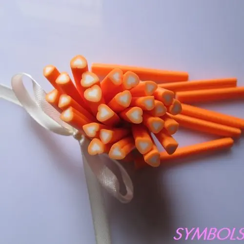

g-14 Free Shipping 100pcs 5mm Orange Heart Clay Cane Fancy Nail Art Polymer Clay Cane
