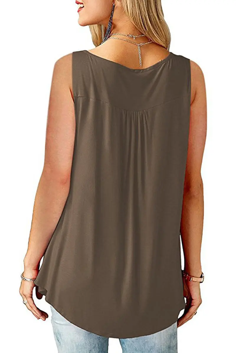 Summer Women'S Casual Tank Top Casual Sleeveless Button Up Split Neck T-Shirt Fashion Plus Size Solid Swing Flowy Tee S-5Xl (14)