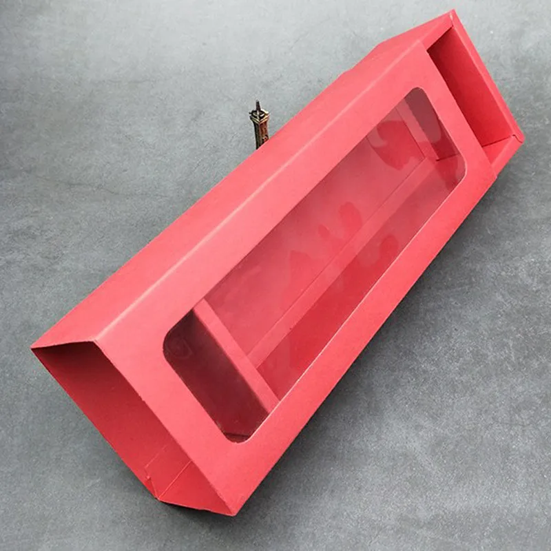 10шт-25*9*6,5 см ящик крафт-бумага коробка с прозрачным окном конфеты печенье шоколад упаковочные коробки для свадебной вечеринки - Цвет: Красный