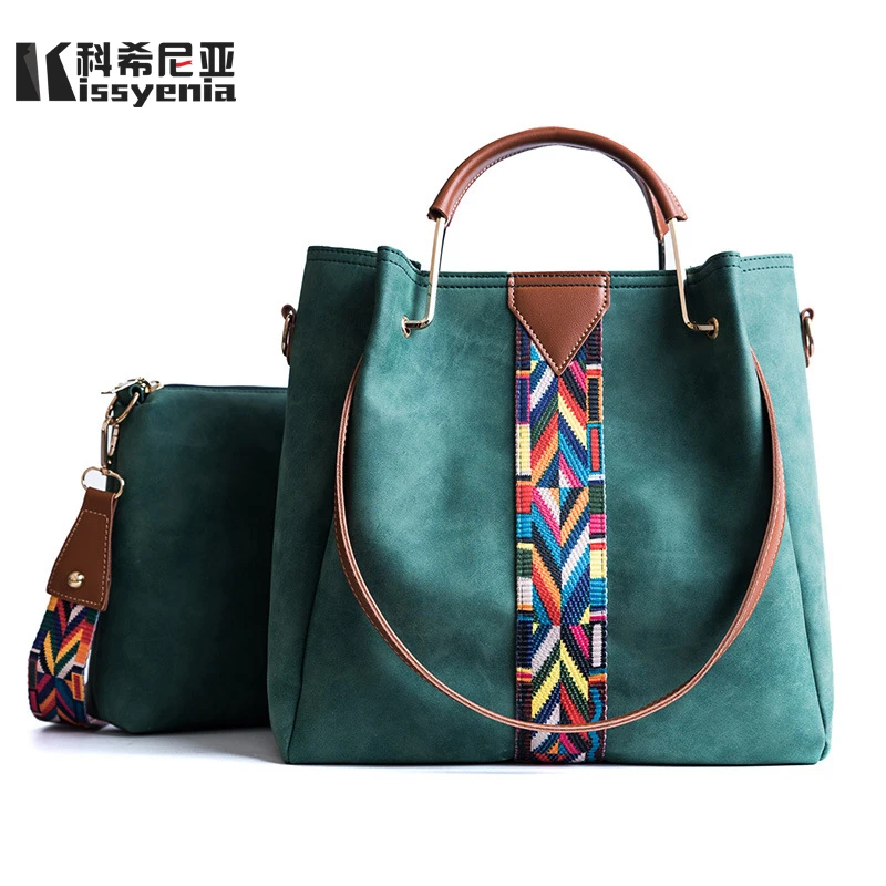 

Kissyenia Women Composite Bag 2pcs a set National Style Knitting Shoulder Bag Brand Designer Luxury Female Handbags KS1042