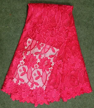 

high quality African cord lace swiss voile lace fushia pink chemical water soluble guipure fabric for lace dress sewing D14