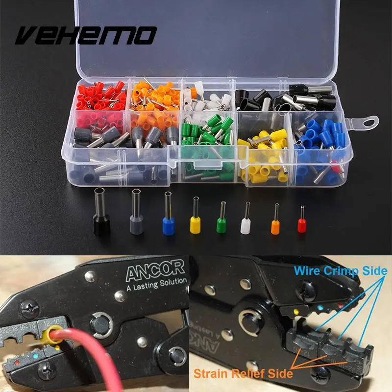

Vehemo 400Pcs Wire Copper Crimp Connector Pin End Terminal Ferrules Kit with Box