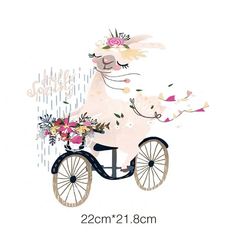 

22x21.8cm Cartoon Spoof Alpaca Iron On Stickers Washable Appliques A-level Patches Heat Transfer For DIY Accessory Clothing