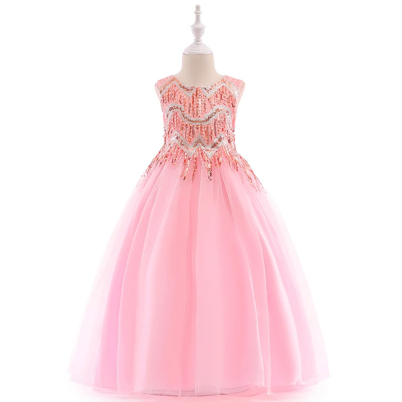 Розничная ; Нарядное вечернее платье принцессы с кисточками; длинное платье; Элегантное свадебное платье принцессы с отделкой бисером для девочек; LP-206