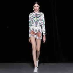 Youe светило новый дизайнер осень комплект из двух предметов Для женщин с длинным рукавом с цветочным принтом Короткое пальто + шорты Модный