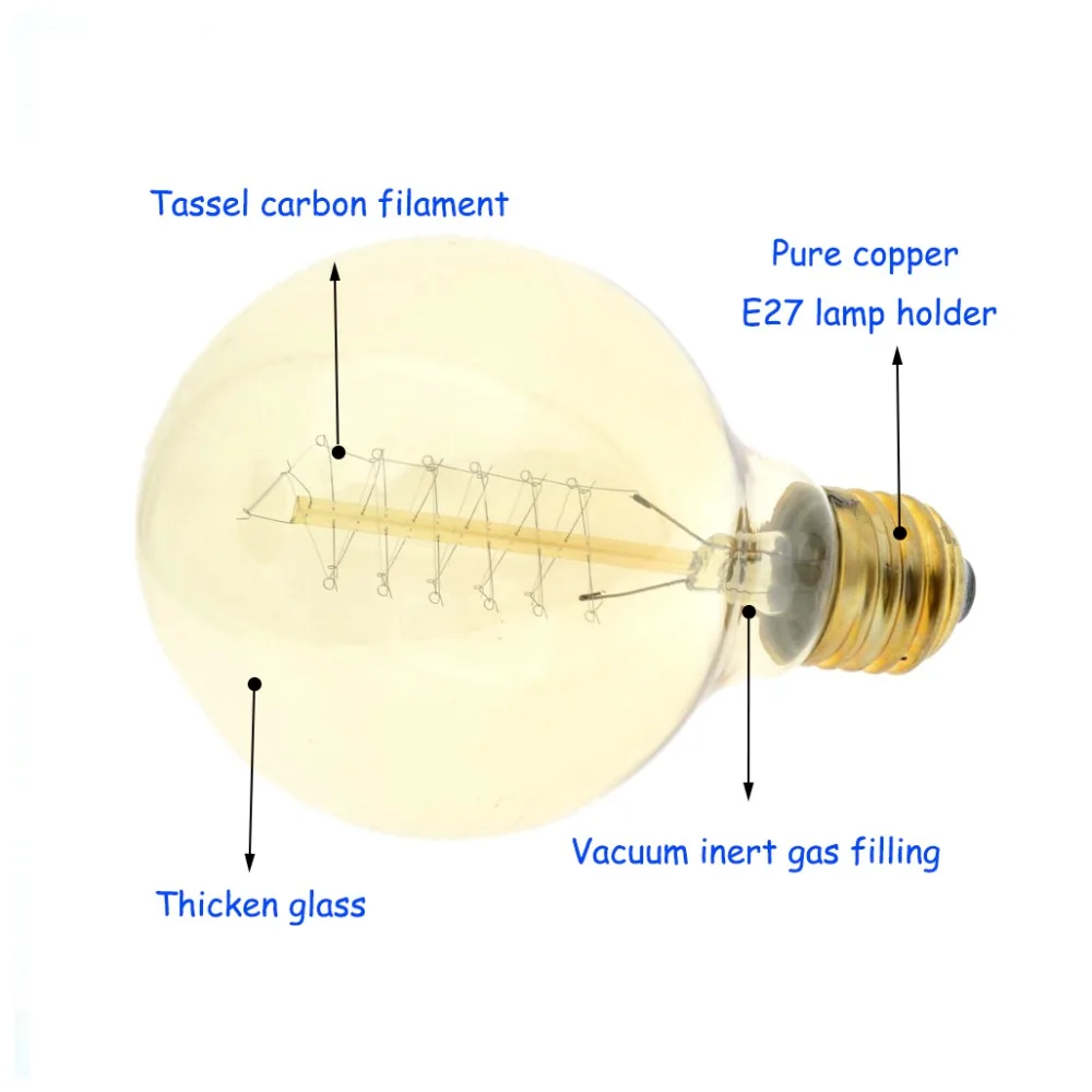 40 W/60 W 220 V E27 Edison лампочка углерода нити винтажная лампа Эдисона в стиле ретро лампа накаливания ST64/ST58/A19/T45/G80/G95/G125/T300