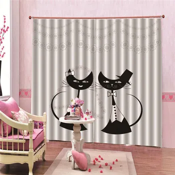 

2Pcs/Set Cat Window Curtains For Living Room Bedroom Kitchen 3D Blinds Finished Drapes Blackout Curtains Accessoires