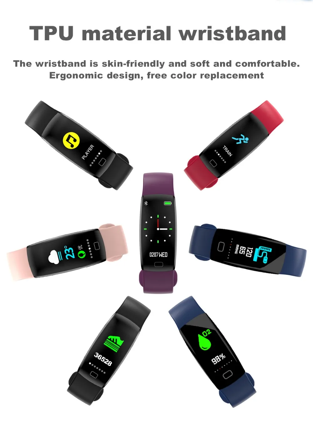 Smart Wristband 2018 Bracelet F64 Smartband gps waterproof sleep monitor Fitness Bracelet Smart Watch Call Alarm For iOS Android  (8)