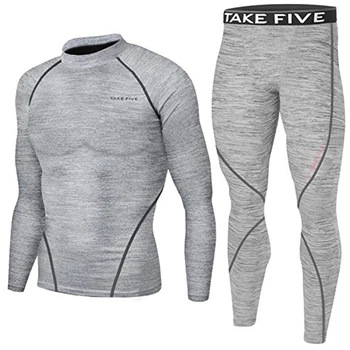 

New Premium TakeFive Men's Compression Skin Tight Long Clothes Top & Pants Sets-004+504 Gray