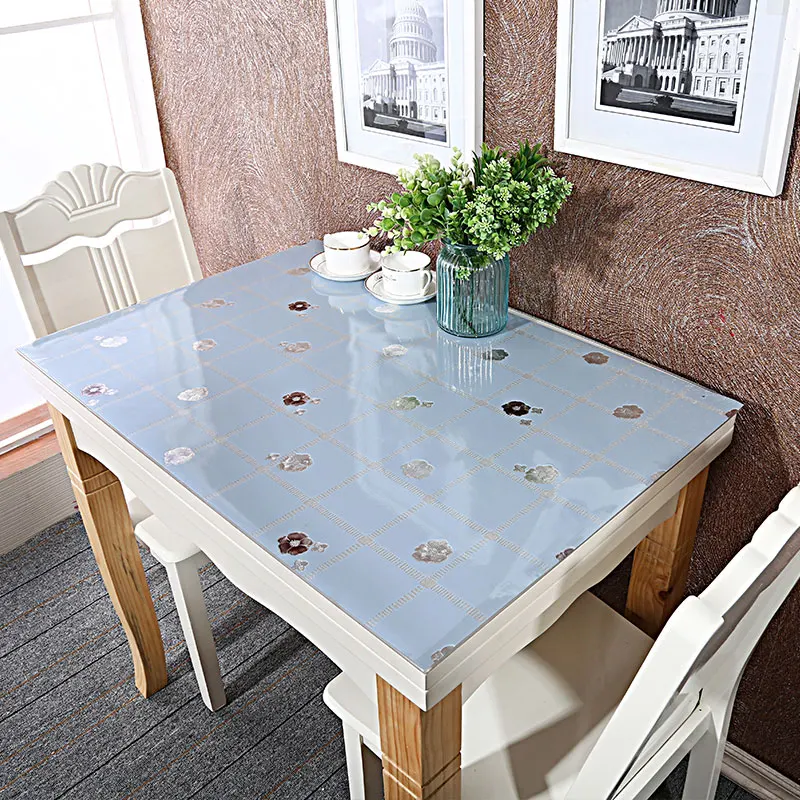  1.0mm Soft Glass TableCloth PVC Table Cloth Waterproof Oilproof Kitchen Dining Placemat Pad for Par