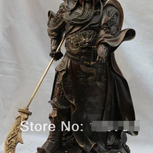 2" Китайский Чистая Бронзовый Стенд Дракон Гуань Гун Гуань Юй Воин Держите Меч Статуя