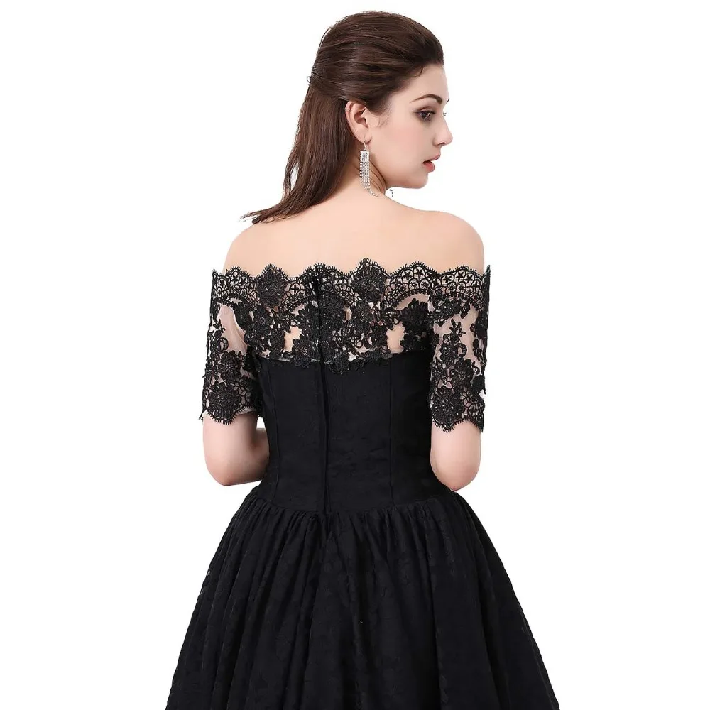 LORIE/Кружевные Платья Vestidos De Graduacion Largos с открытыми плечами, платье для выпускного вечера, вечерние платья с коротким рукавом черного цвета