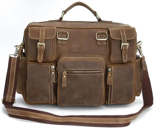 YISHEN Retro Genuine Leather Men Briefcase Handbag Male Business Travel ...