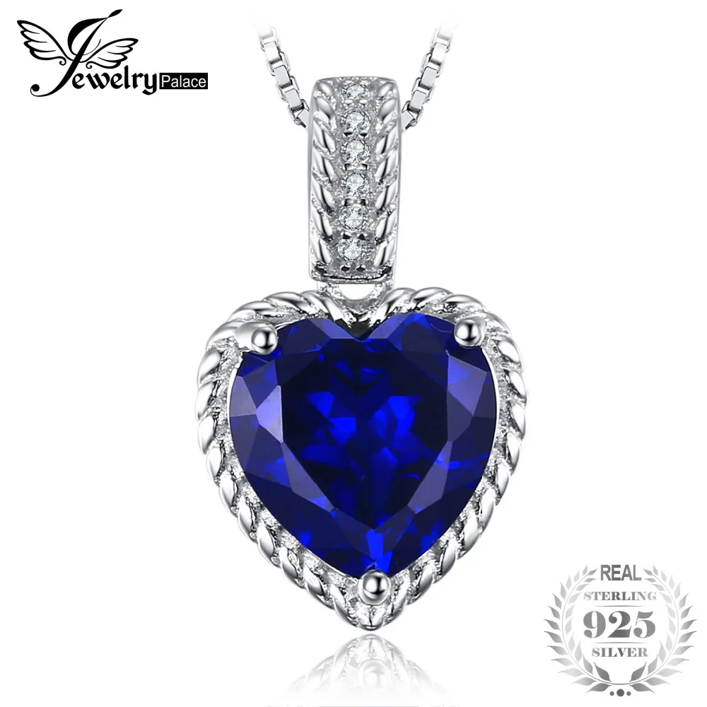 

JewelryPalace 2.8ct Heart-Shape Created Sapphire Pendant 925 Sterling Silver Fine Jewelry Gift For Love Not Include the Chain