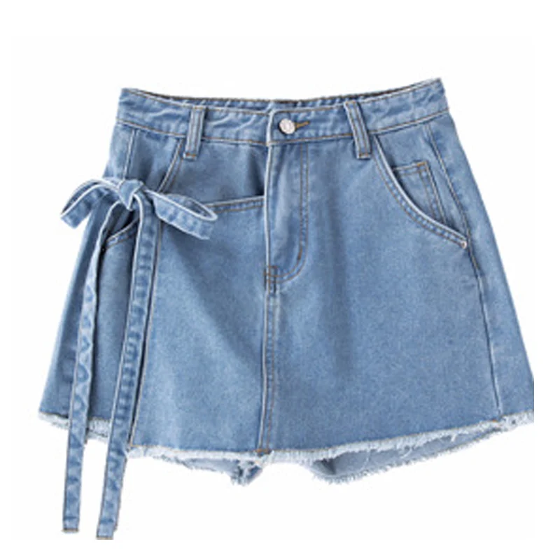 Roy's Fans Fashion Women Denim Shorts Summer Mini Length Straight Shorts Skirt For Women Trousers Ribbons Plus Size