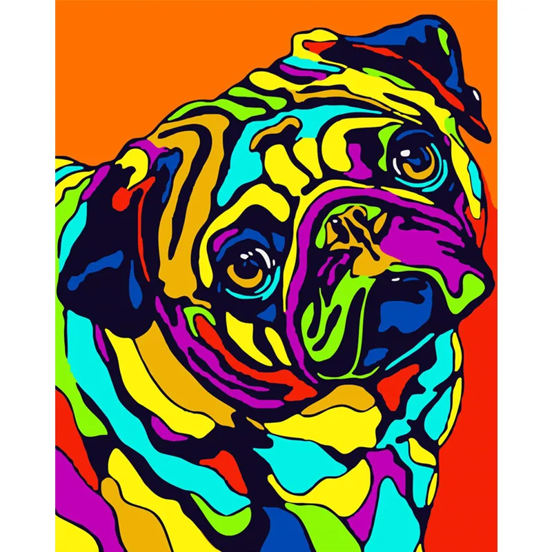 

Painting By Numbers DIY Dropshipping 40x50 50x65cm Color dog Bulldog Animal Canvas Wedding Decoration Art picture Gift