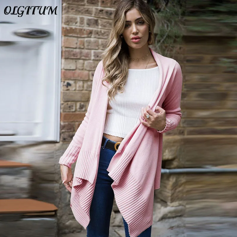 2019 Autumn/Winter New Fashion Net Red Long Knit Cardigan Coat Solid Color Irregular Thick Sweater Female Jacket High-Quality |