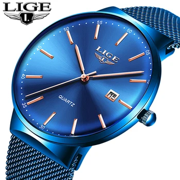 

LIGE Top Brand Luxury 2019 New fashion Men Blue Waterproof Watch Ultra Thin Date Simple Casual Quartz Watch For Men Sports Clock