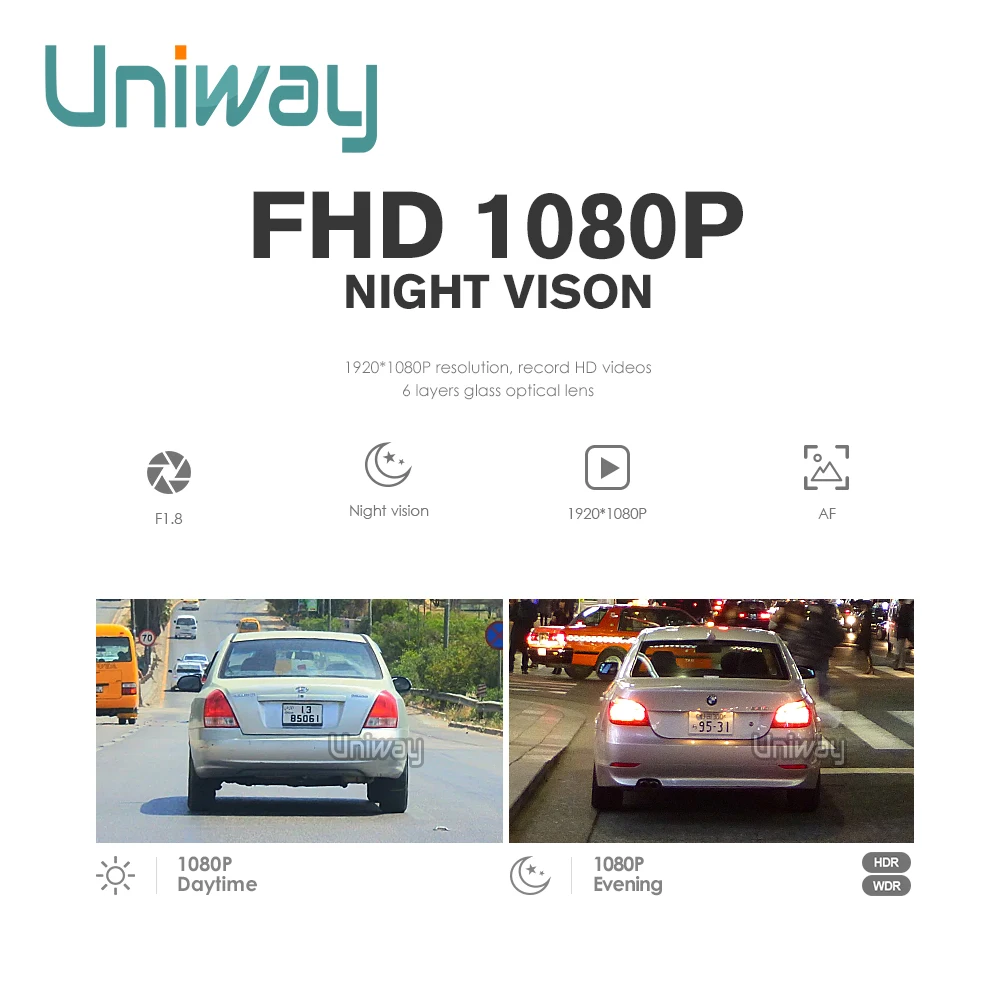 Автомобильный видеорегистратор Uniway 1080P Wi Fi ночное видение угол обзора 170