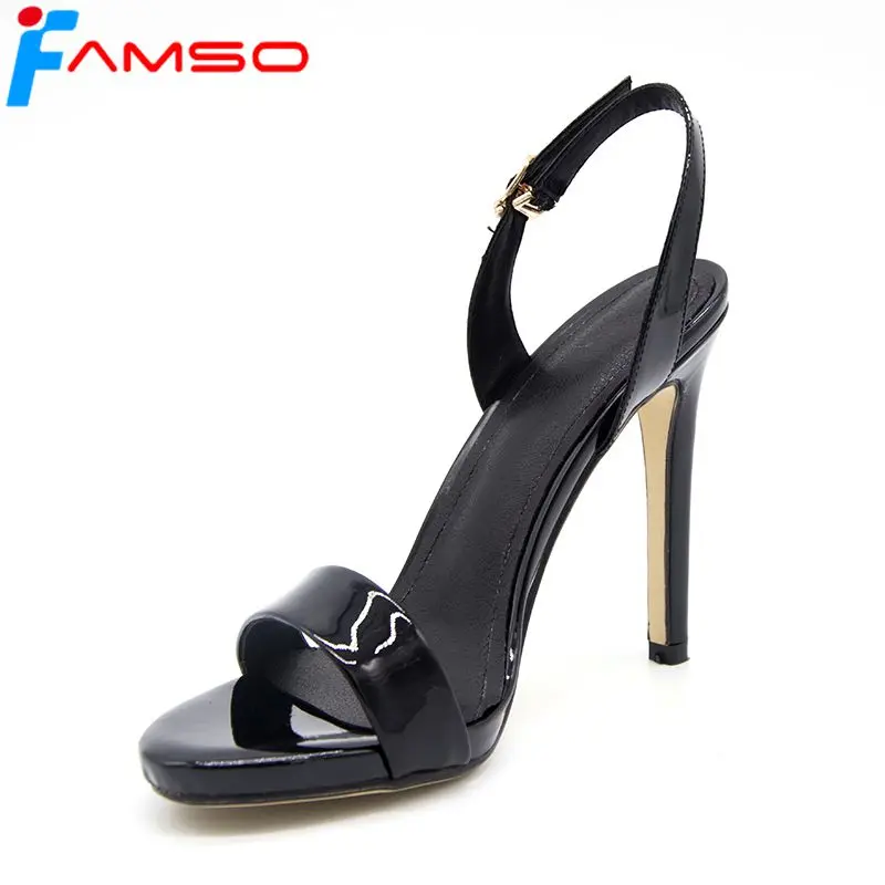 

FAMSO 2019 New Women Sandals Shoes Black Patent Leather Sexy Summer Female Party Sandals Shoes Big Size 34-43 Pumps Shoes