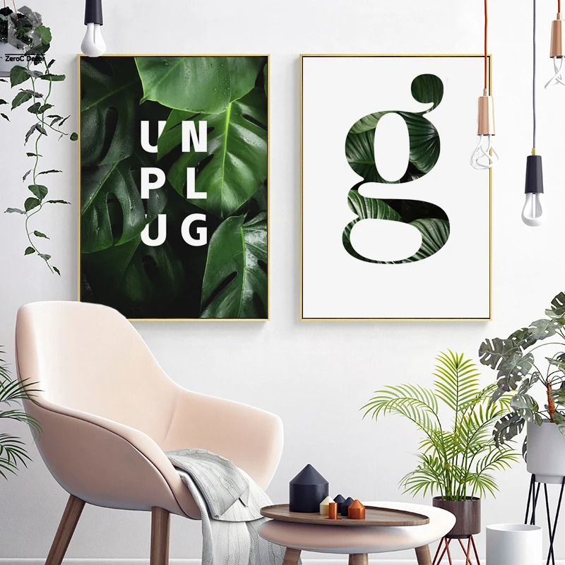 

UNPLUG Posters and Prints Leaves Wall Art Canvas Painting Green Style Plant Nordic Decorative Picture Modern Home Decoration